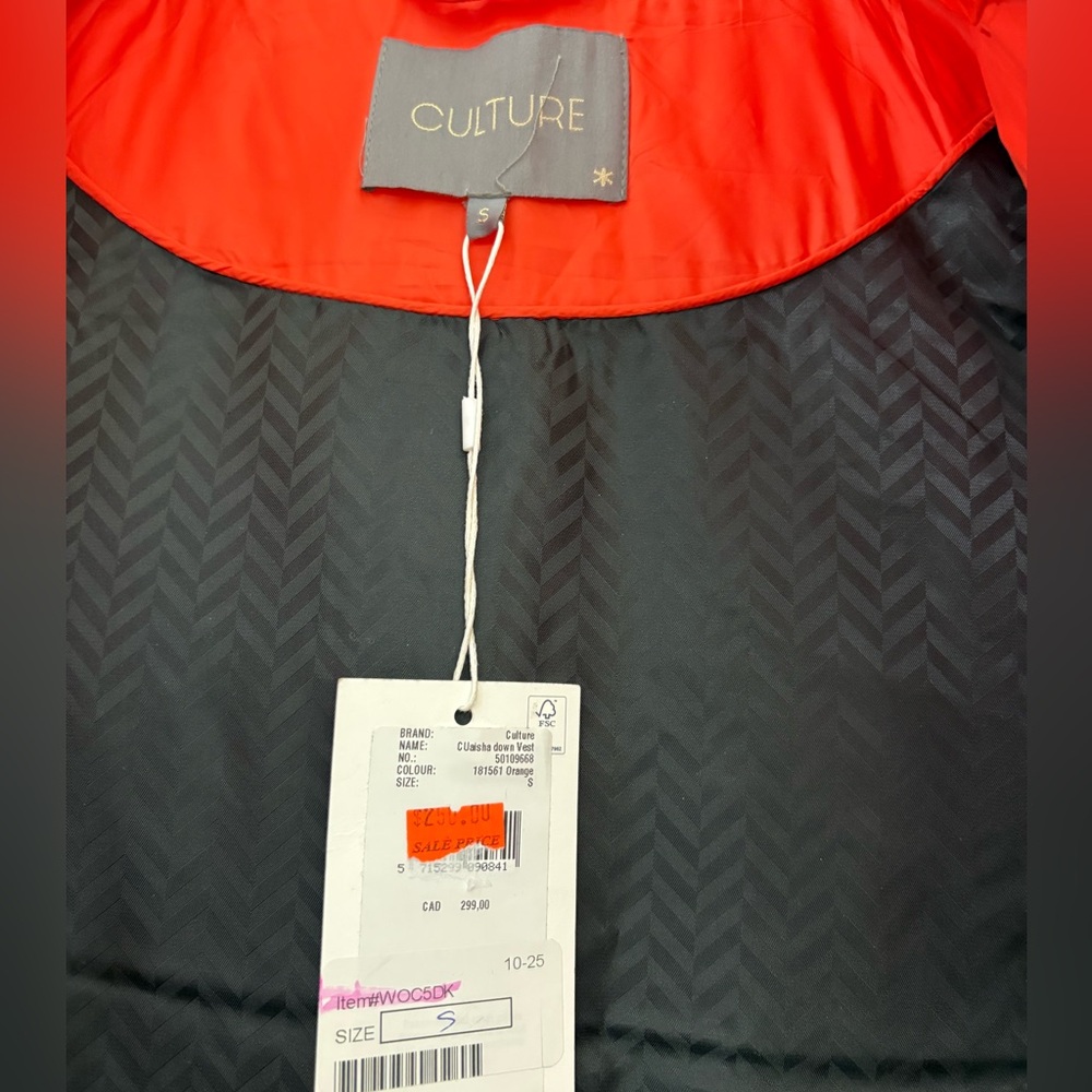 Culture Long Orange Down Puffer Vest | 90% Down | Sleeveless | Size S | NWT - Picture 8 of 12